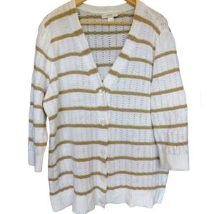 CJ BANKS PLUS SIZE 1X CARDIGANS triped Cardigan Sweater - Cream and Tan